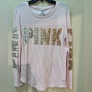Victoria’s Secret pink sequins, long sleeve women’s top size medium
